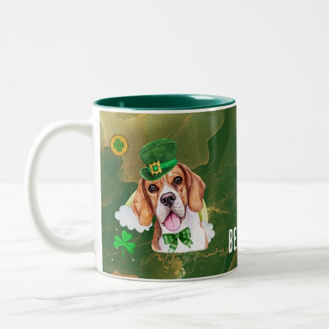 Custom Beagle Gold St. Patricks Day Two-Tone Coffee Mug (Left)