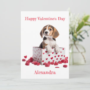 Custom Beagle in Box with Hearts Valentine Holiday Card