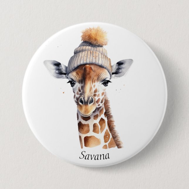 Custom Beanie Bunch Giraffe Winter Hat Button (Front)