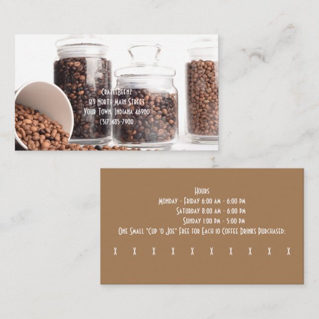 Custom Beans Coffee Shop Business & Punch Business Card (Front/Back)