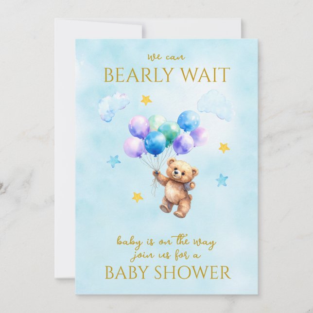 Custom Bear floating with balloons Invitation (Front)