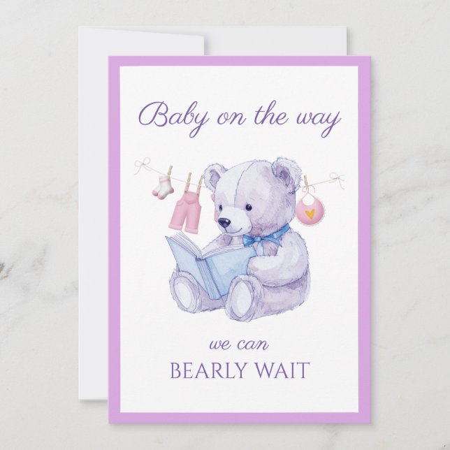 Custom Bear reading a book Baby Shower Invitation (Front)