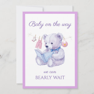 Custom Bear reading a book Baby Shower Invitation