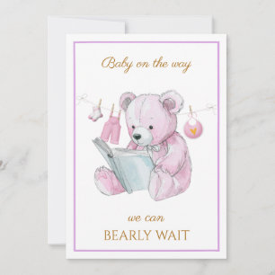 Custom Bear reading a book Baby Shower Invitation