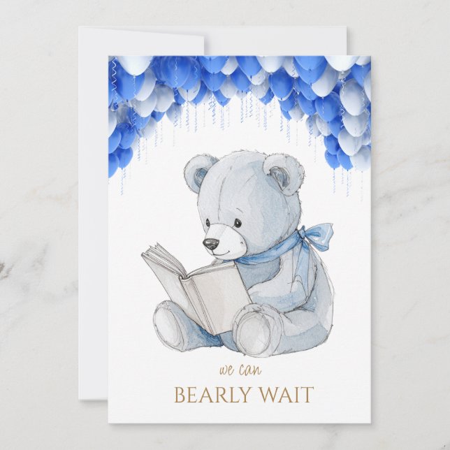 Custom Bear reading a book Baby Shower Invitation (Front)