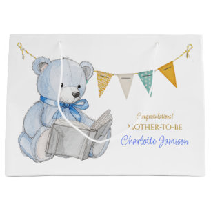 Custom Bear reading a book Baby Shower Large Gift Bag