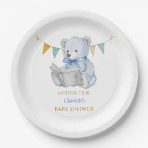 Custom Bear reading a book Baby Shower Paper Plate