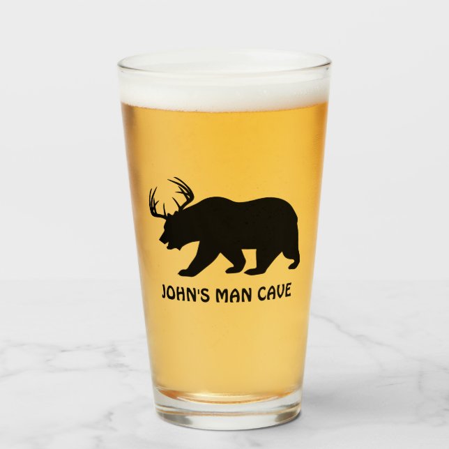 Custom Bear with Deer Antlers Beer Glass (Front Filled)