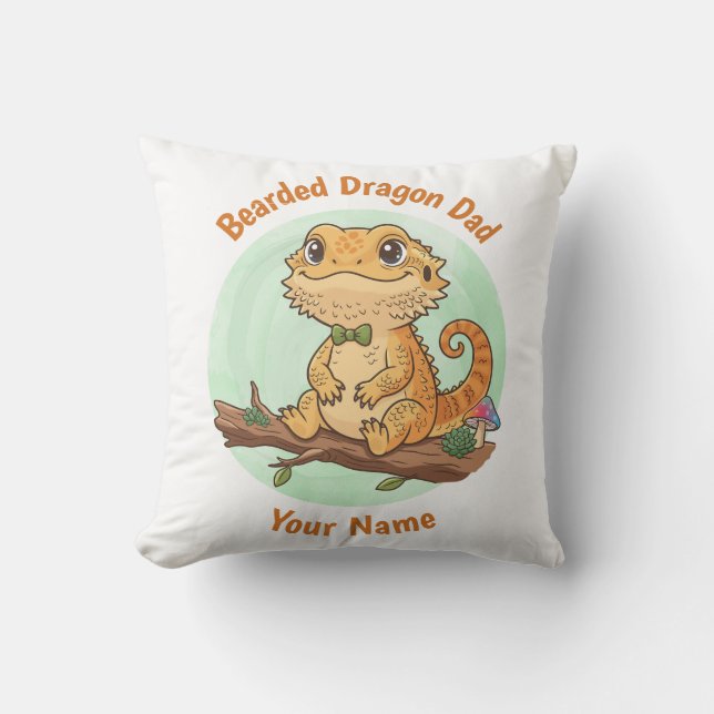 Custom Bearded Dragon Dad Throw Pillow (Front)