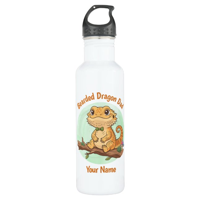 Custom Bearded Dragon Dad Water Bottle (Front)
