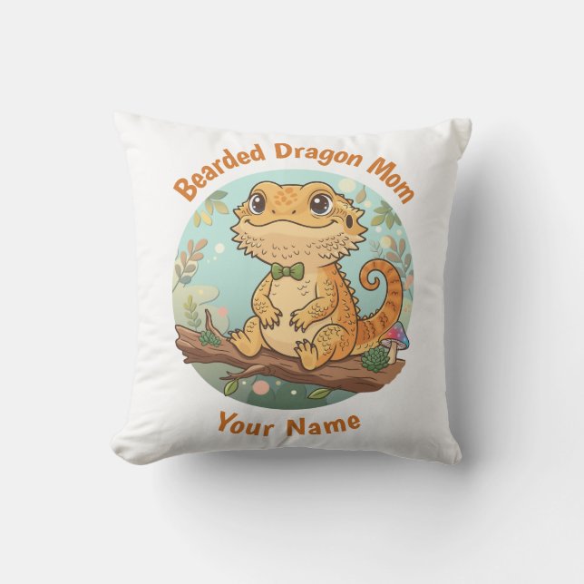 Custom Bearded Dragon Mom Throw Pillow (Front)