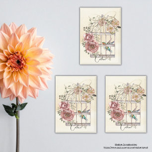Custom beautiful flower Birdcage Beige kraft paper Magnet