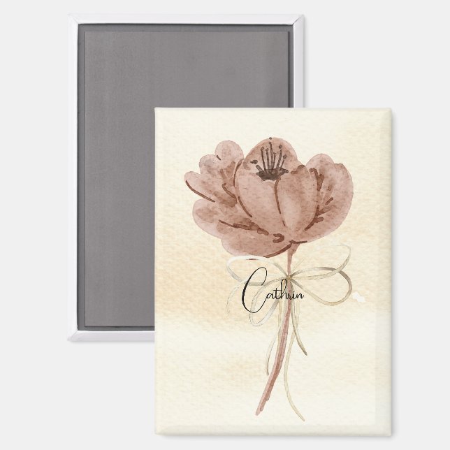 Custom beautiful flower Bow Earth tone Calligraphy Magnet (Front/Back)