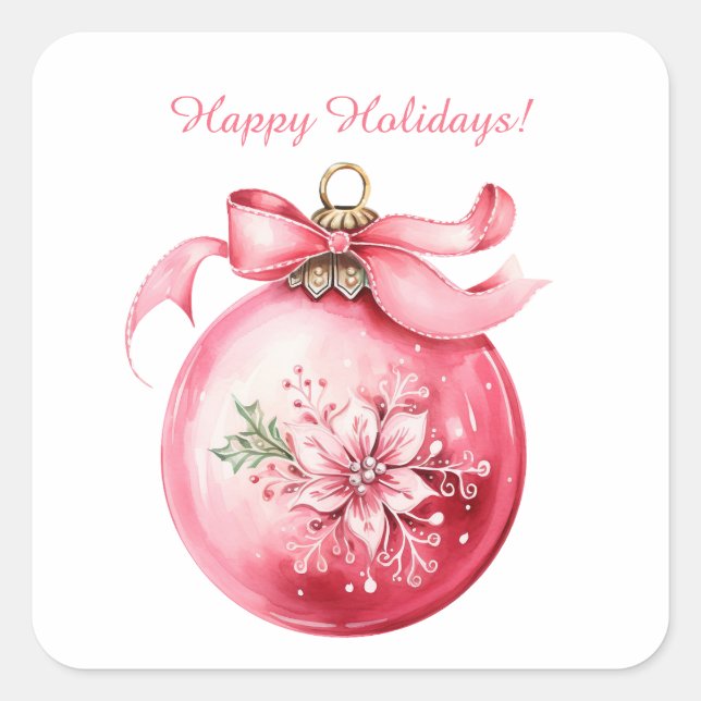 Custom Beautiful Pink Christmas Ornament Holiday  Square Sticker (Front)