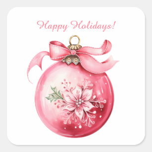 Custom Beautiful Pink Christmas Ornament Holiday Square Sticker