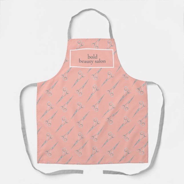 Custom Beauty Salon Name Pink Clippers Print Staff Apron (Front)