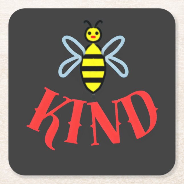 Custom Bee Kind Personalised Gift T-Shirt Square Paper Coaster (Front)