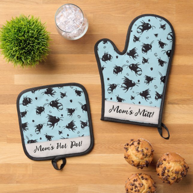 Custom Bee Oven Mitt & Pot Holder Set for Her (Top Down)