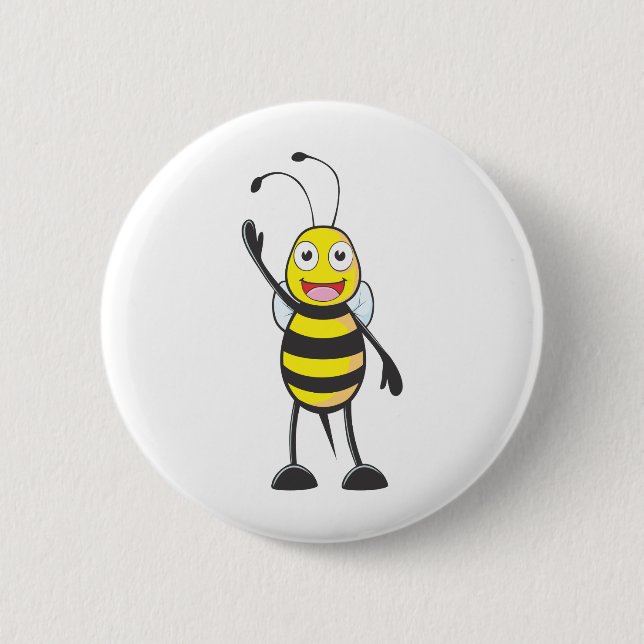 Custom Bee Waving His Hand 6 Cm Round Badge (Front)