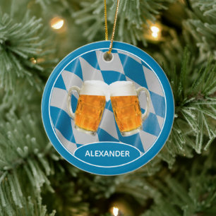Custom Beer German Bavarian flag Christmas Ceramic Ornament