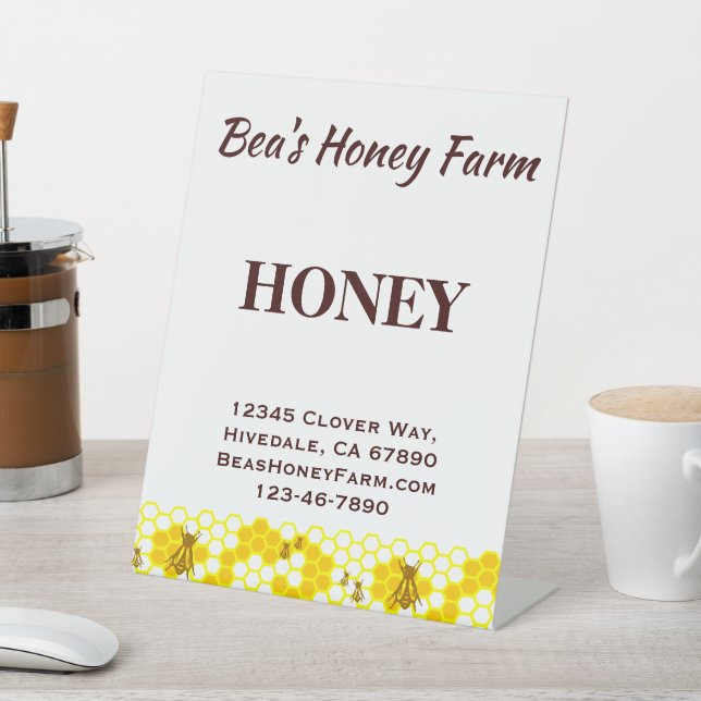 Custom Bees Honey Farm Display Pedestal Sign (In SItu)