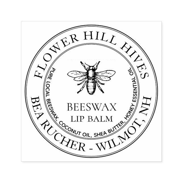 Custom Beeswax Lip Balm with Heraldic Honeybee     Rubber Stamp (Imprint)
