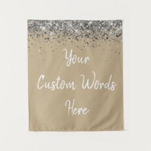 Custom Beige and Silver Birthday Party Photo Booth Tapestry