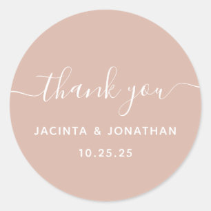Custom Beige Blush Thank You Wedding Classic Roun Round Sticker
