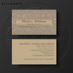 Custom Beige Brown Grey Gold Flowers Professional Business Card
