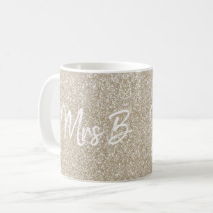 Custom Beige Champagne Mrs Initial Glitter Coffee Mug