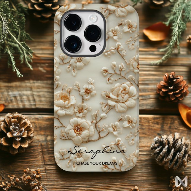 Custom Beige Embroidered Floral with Inspirational Case-Mate iPhone Case (Creator Uploaded)