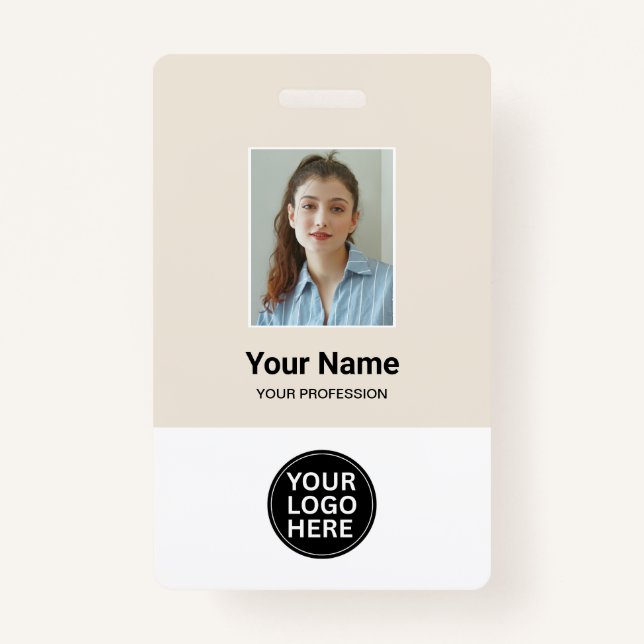 Custom Beige Employee Photo ID Logo Name Badge ID Badge (Front)