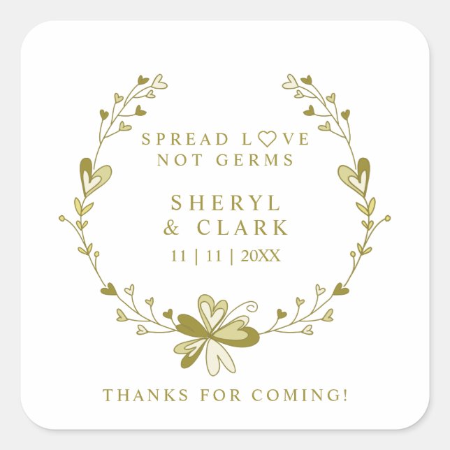 Custom Beige Floral Wreath Wedding Sanitizer Gel Square Sticker (Front)