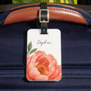 Custom Beige Green Orange Floral Flower Vacation Luggage Tag
