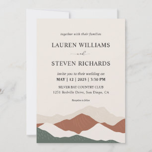 Custom Beige Grey Abstract Mountains Wedding Invitation