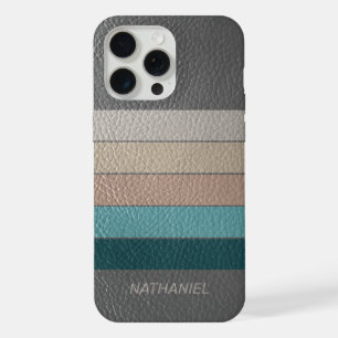 Custom Beige Grey Aqua Blue Teal Green Stripes iPhone 15 Pro Max Case