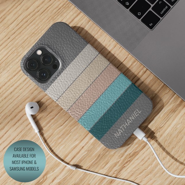 Custom Beige Grey Aqua Blue Teal Green Stripes iPhone Case (Creator Uploaded)