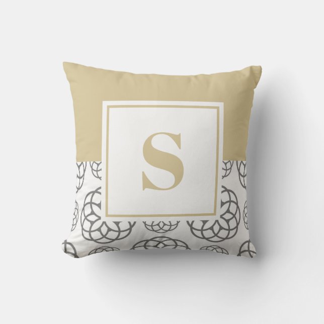 Custom Beige Grey Pattern Monogrammed Cushion (Front)