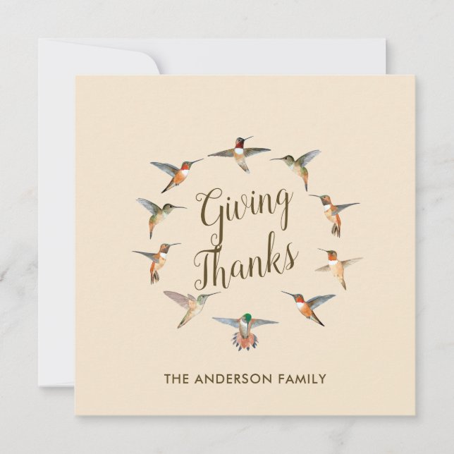 Custom Beige Hummingbirds Holiday Card (Front)