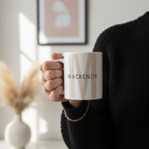 Custom Beige Monogram Mug Gift for Teacher or Girl
