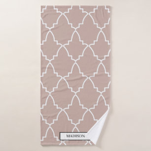 Custom Beige Moroccan Lattice Pattern  Bath Towel