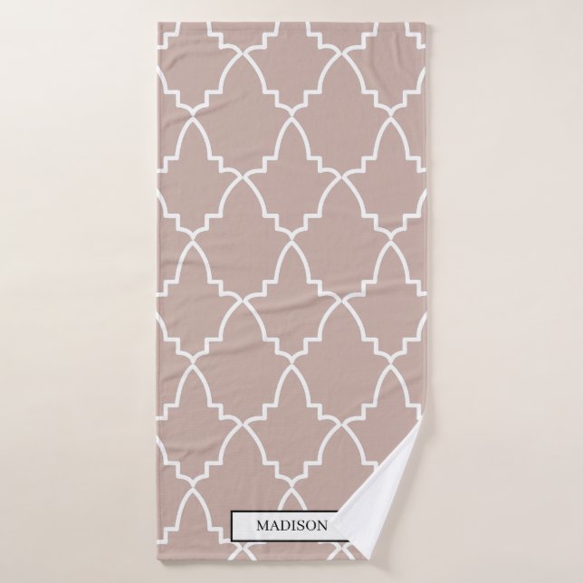 Custom Beige Moroccan Lattice Pattern  Bath Towel (Bath Towel)
