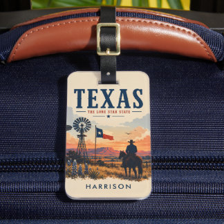 Custom Beige Nostalgic USA Texas Cowboy Ranger  Luggage Tag
