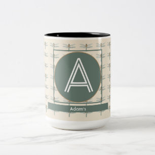 CUSTOM BEIGE OLIVE RETRO DRAGONFLY Two-Tone COFFEE MUG