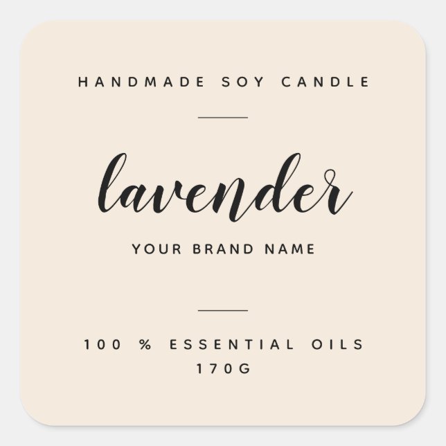 Custom beige packaging candle product label (Front)