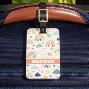 Custom Beige Rainbow Heart Star Fancy Kids Luggage Tag
