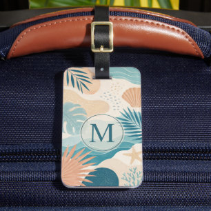Custom Beige Teal Green Abstract Coastal Tropical Luggage Tag