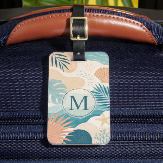 Custom Beige Teal Green Abstract Coastal Tropical Luggage Tag