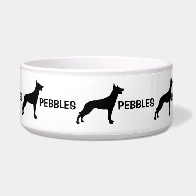 Custom Belgian Malinois Dog Silhouette Dog Bowl (Front)