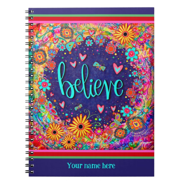 Custom Believe Floral Hearts Butterly Fun Colourfu Notebook (Front)